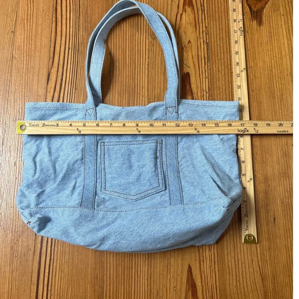 Brandy Melville Tote Bag Women Light Blue Denim Cotton Pocket SIZE OS